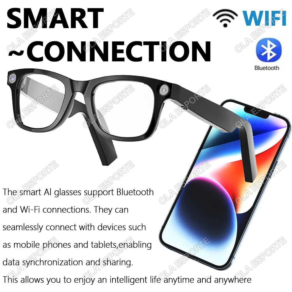 HD 1080P AI Smart Glasses ChatGPT 2000W Camera Bluetooth Call 400Mah Battery Voice Assistant Control Smart Glasses for Men Women